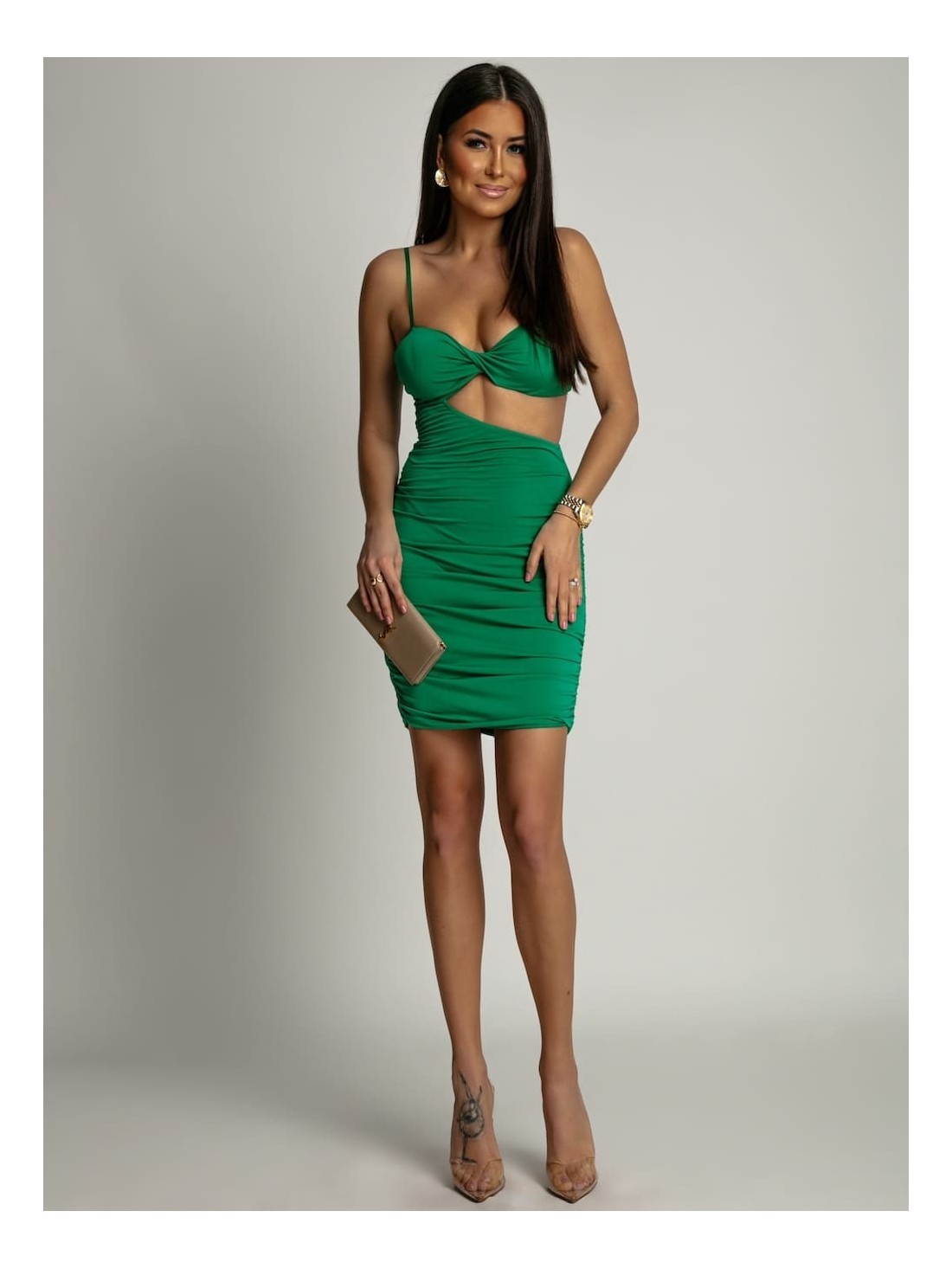 Rochie mini senzuala cu decupaj, verde 22616 - Magazin online - Boutique